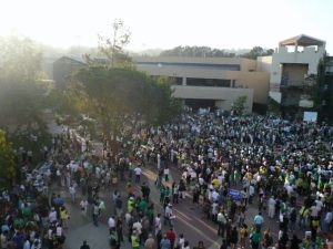 Free Iran teach-in and rally held at University of California, Los Angeles (UCLA) in 2009 with nearly 4,000 attendees, requiring a shutdown by the fire marshall. Photo courtesy of Shahida Rice,