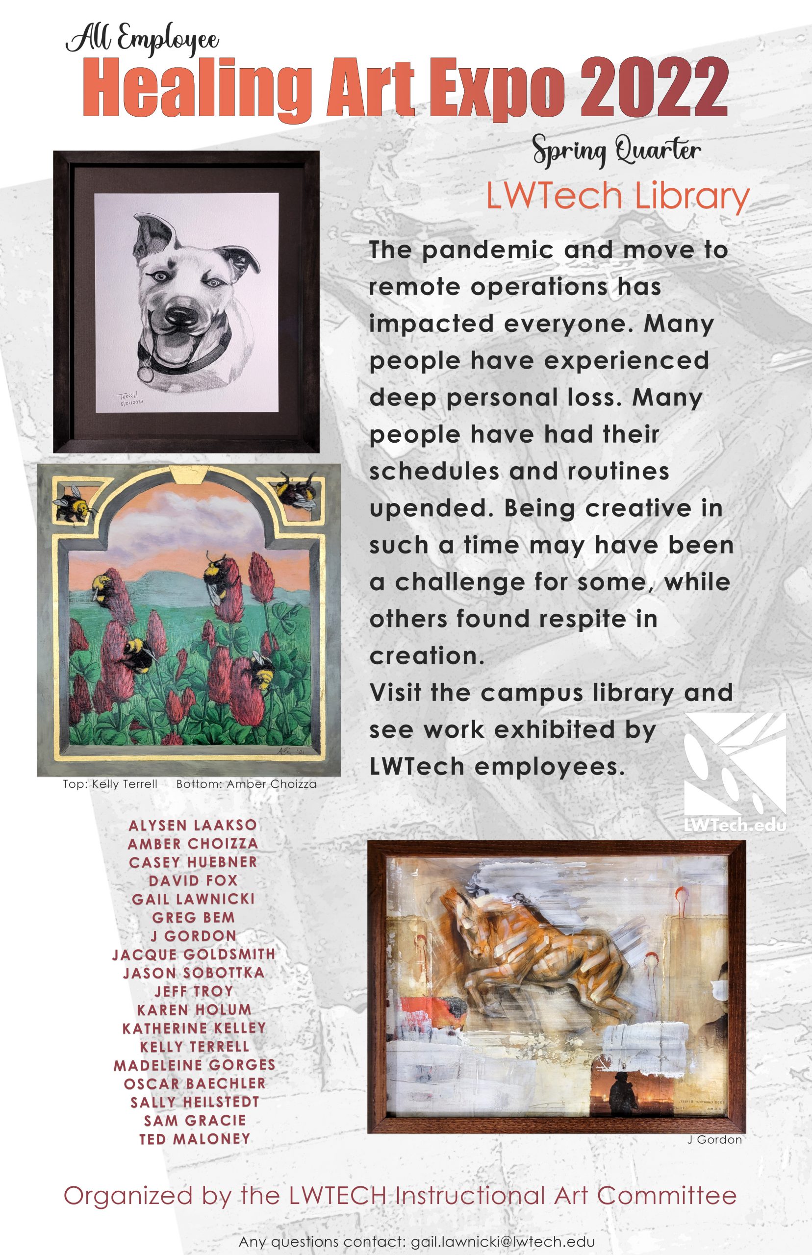 A flier of the art show with text and images about the show