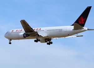 An Air Canada plane in flight.