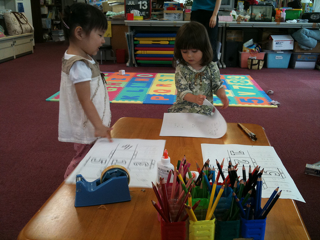 Pre-schoolers creating little works of art