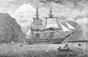 Drawing of the HMS Beagle in the Straits of Magellan