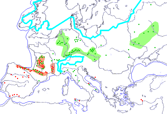 map showing Paleolithic art sites in Europe
