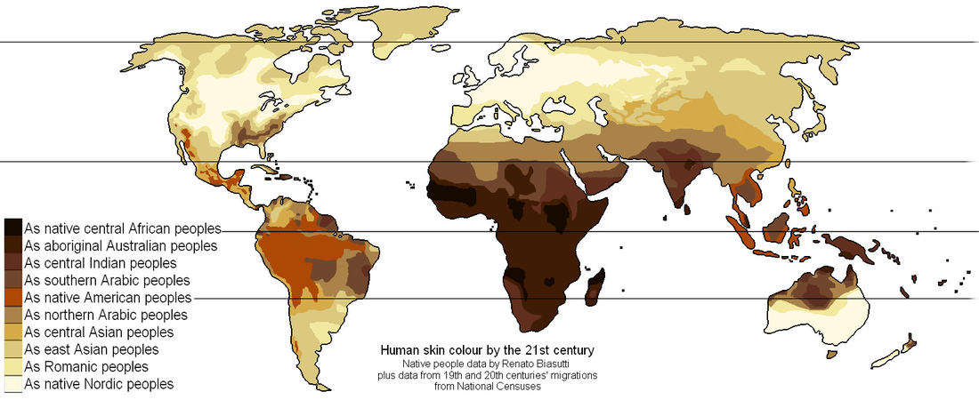 map showing skin pigmentation distribution across the globe by the 21st century