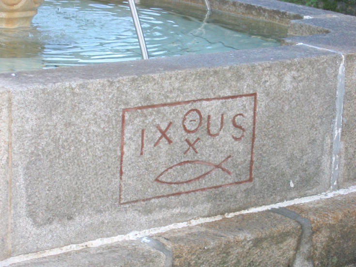 Icthys symbol, San Vicente de Noal, Porto do Son, A Coruña, Spain