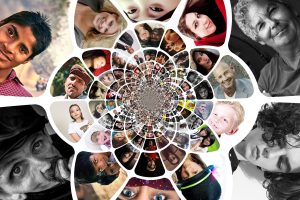 spiral image with various people