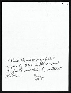 handwritten note from Francis Crick about DNA