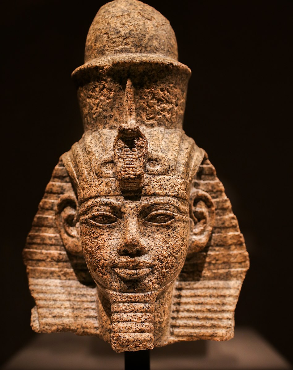 Stone sculpture of pharaoh head with
