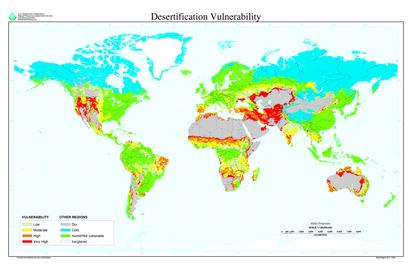 Map showing vulnerability to desertification globally