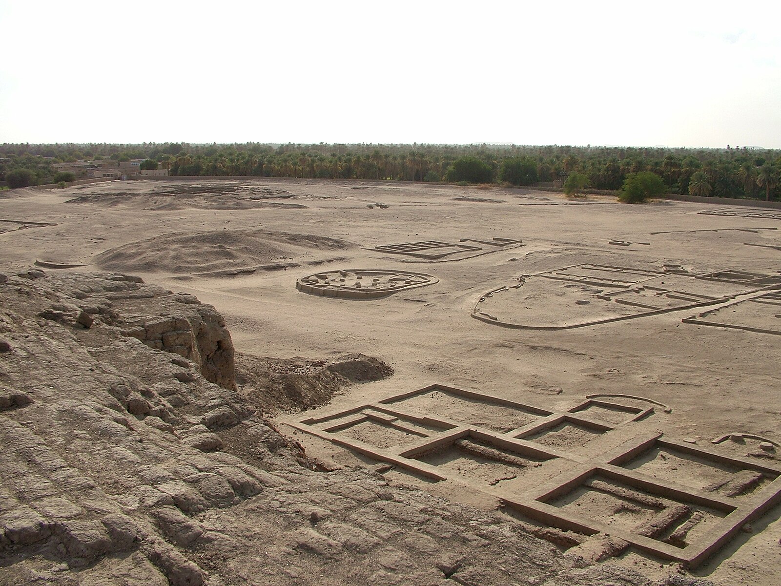 Large area of ruins and remnants of ancient walls.