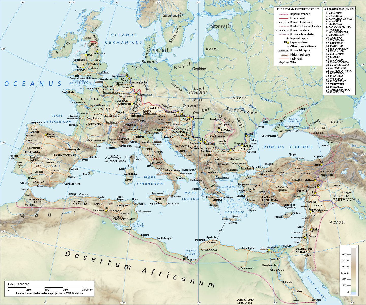 map showing the boundries of Roman empire in Europe, North AFrica and Western Asia