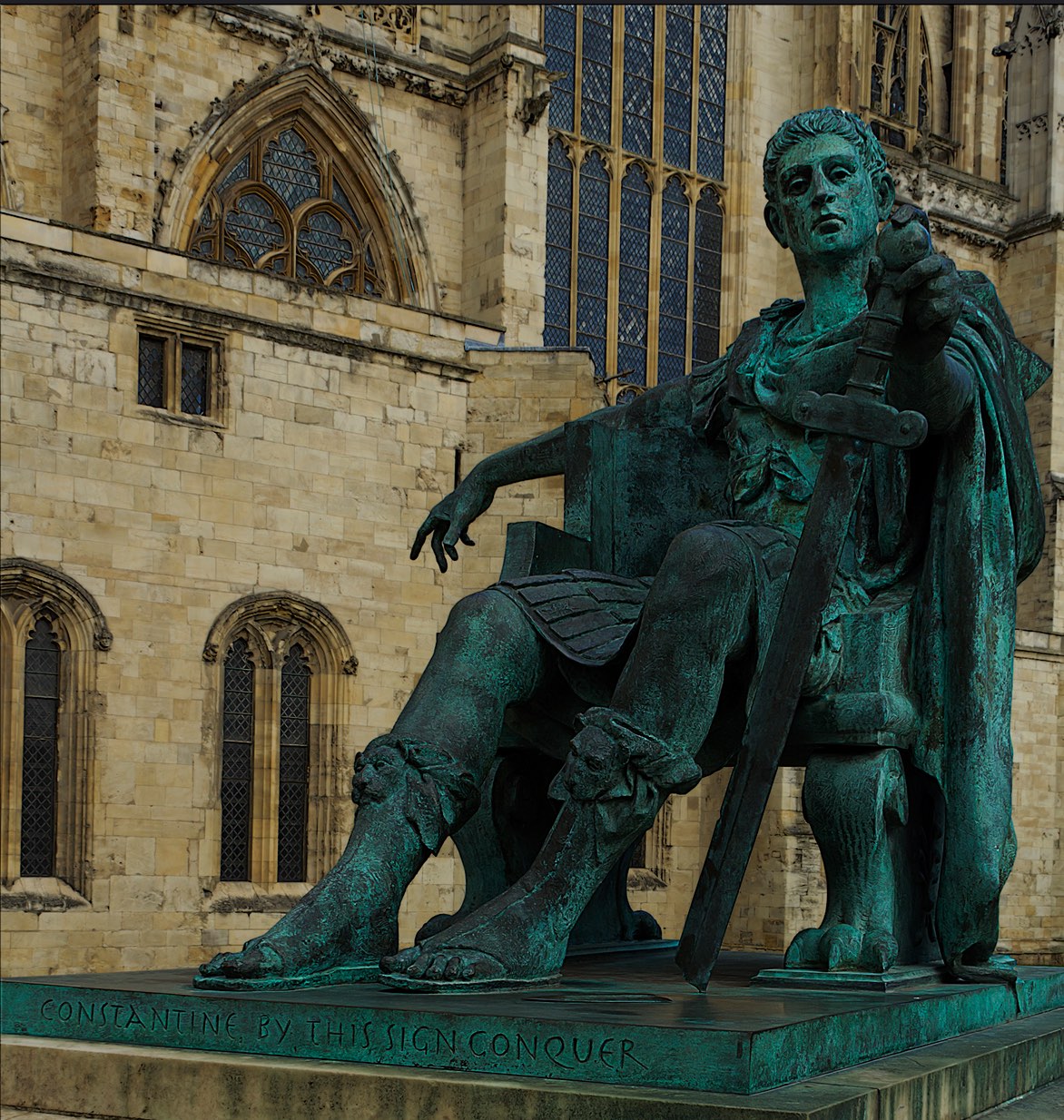 Large bronze statue of Constantine outside York Minster