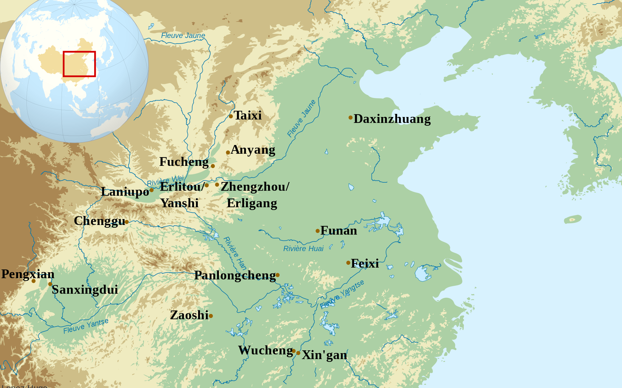 Map of China indicating important cities