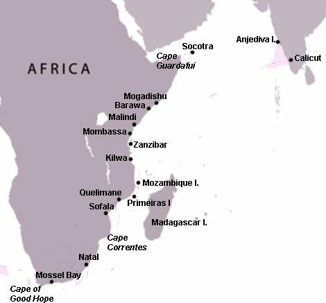 Map of most of African continent showing location of major cities