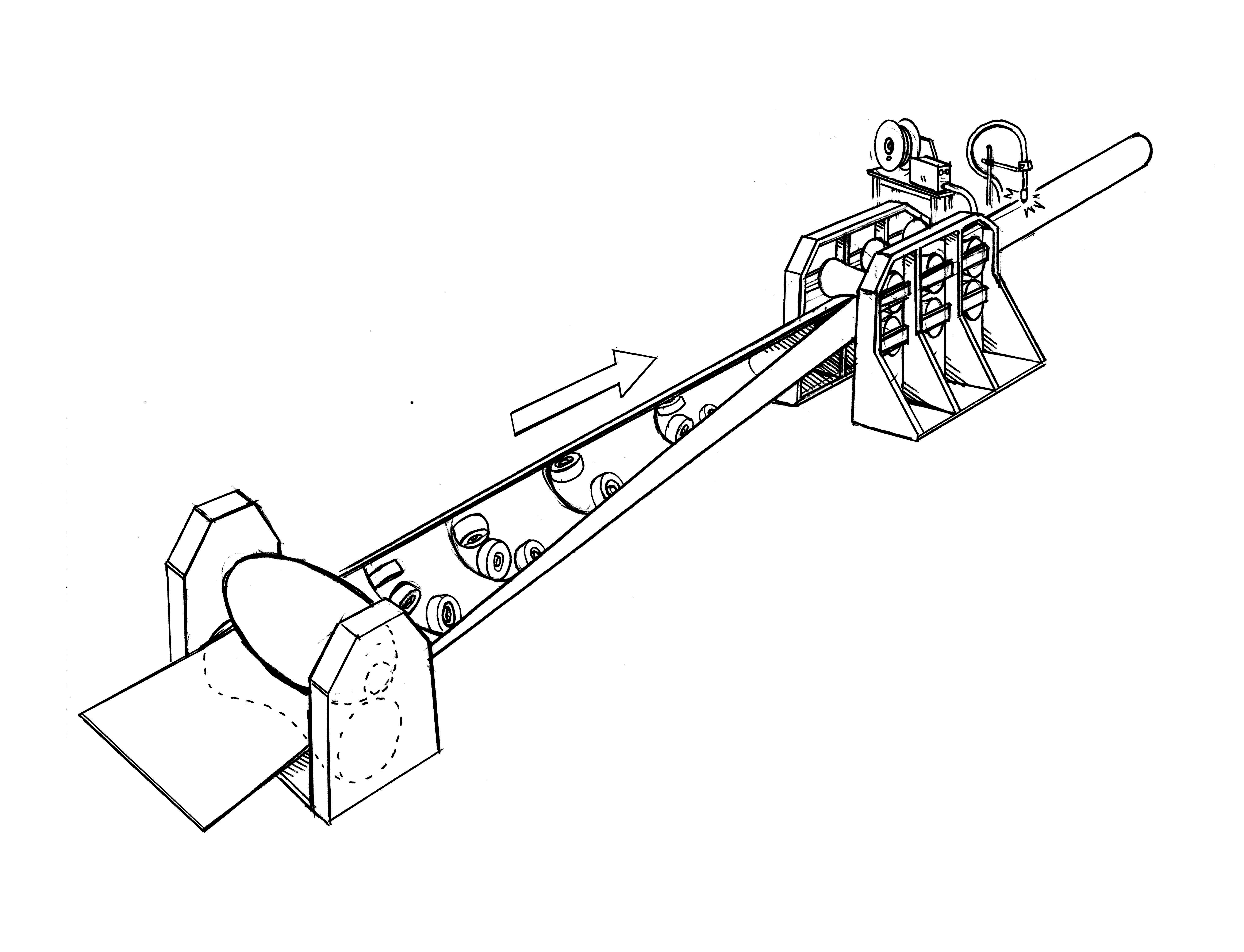 Diagram of the assembly machine for welded wrought steel pipe.