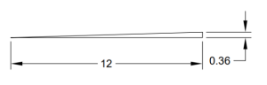 right triangle with horizontal leg marked 12 and vertical leg marked 0.36