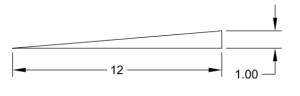 right triangle with horizontal leg marked 12 and vertical leg marked 1.00