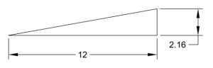 right triangle with horizontal leg marked 12 and vertical leg marked 2.16