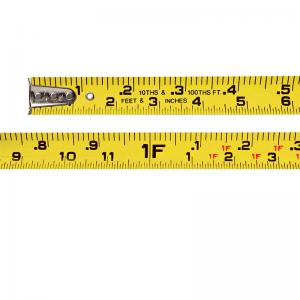 Measuring tape showing decimal feet.