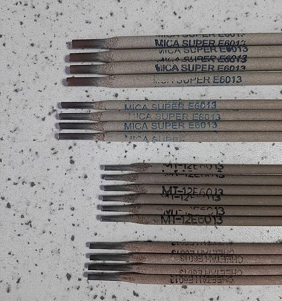 Several welding electrodes showing the printed electrode classifications. The electrode classifications are discussed in the text.