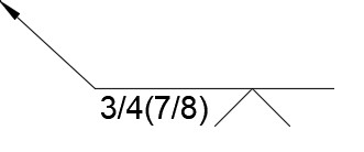 Groove welding symbol with two sizes shown, the sizes shown are ¾ and ⅞.