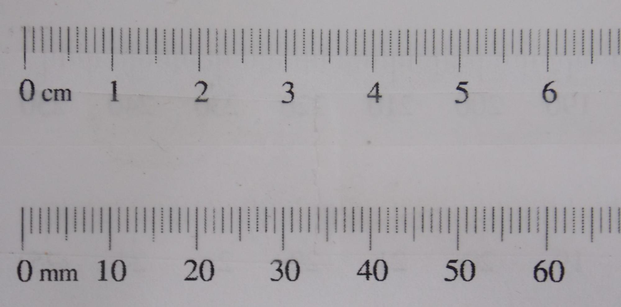 A metric scale showing centimeters and millimeters.