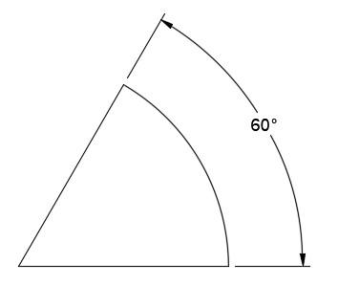 View showing the application of an angular dimension. The angle is presented as a drawing of a triangle where the point is on the left angles out to the right. A dimension line reading 60 degrees shows the dimension of the angle.