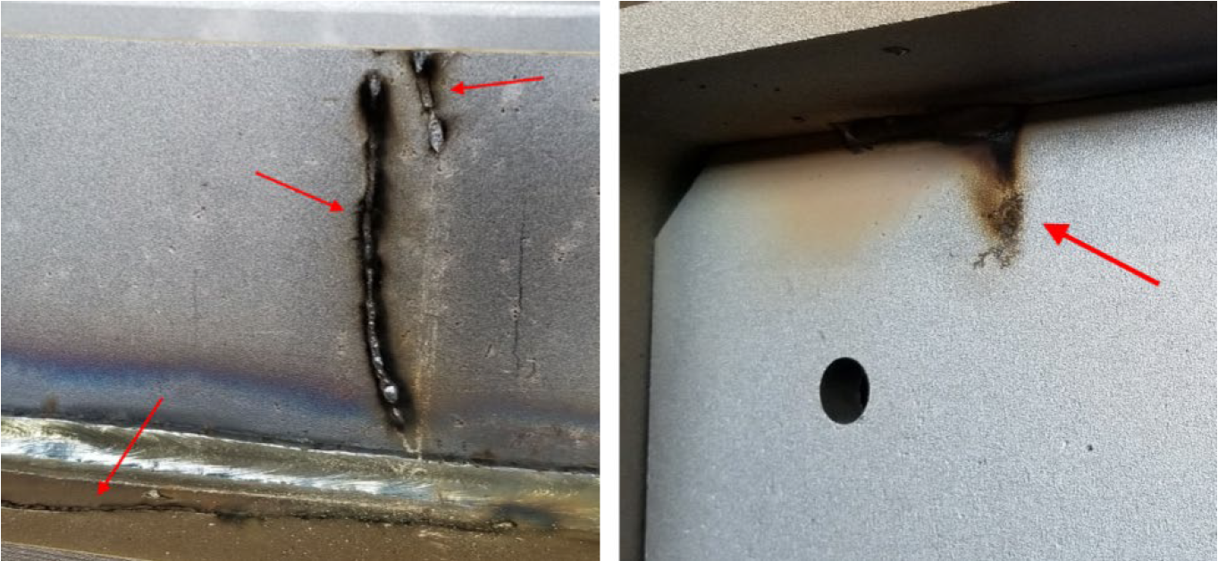 Arc Strikes shown on metal that appear as burn marks