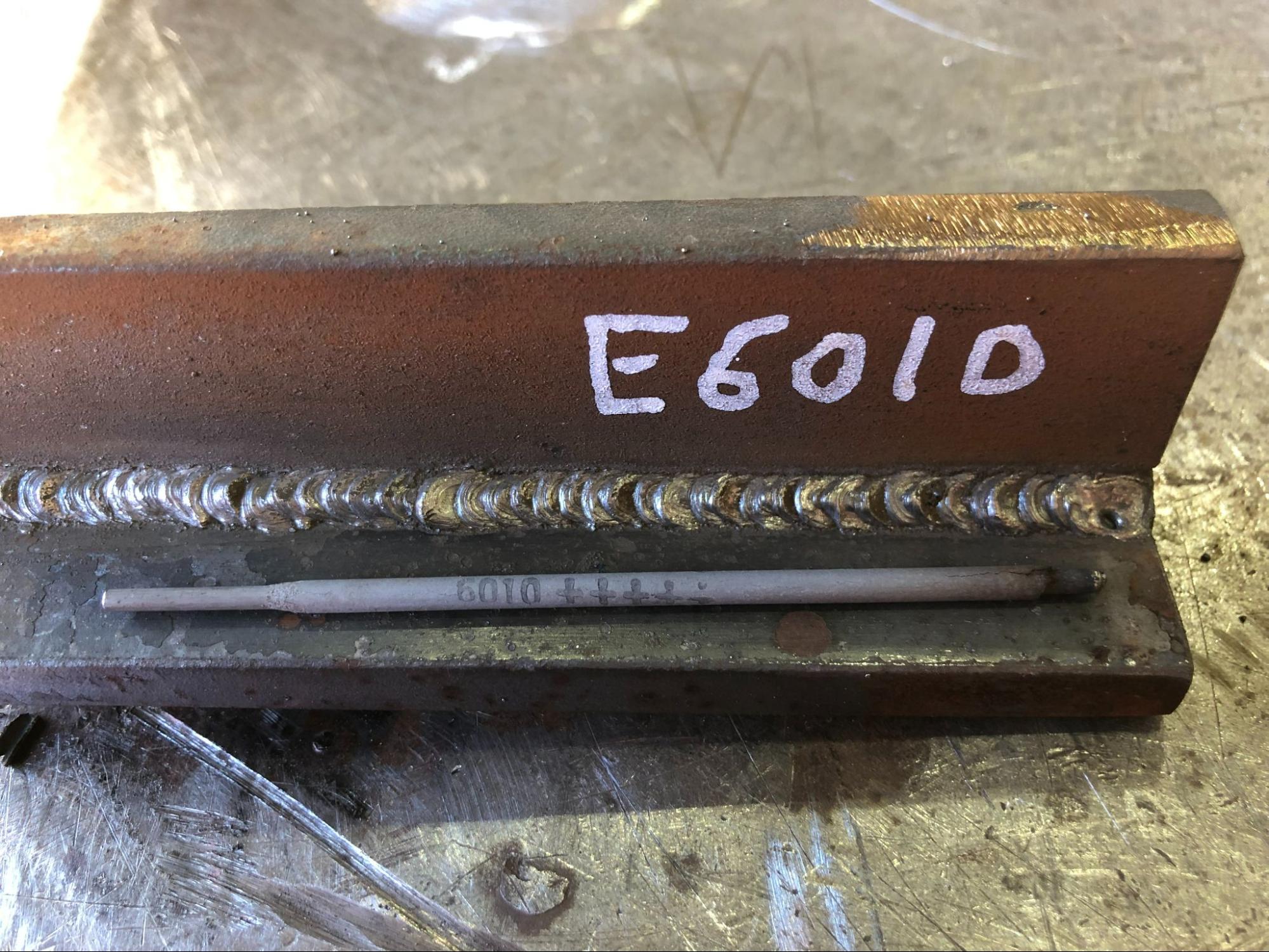 A 6010 fillet weld bead.