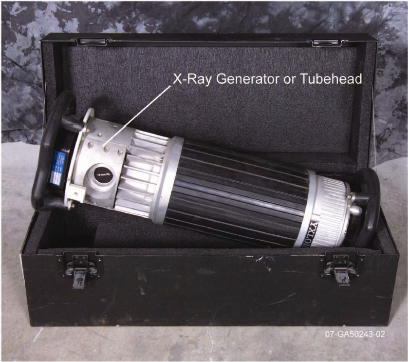 Radiographic X-Ray Generator shown positioned in its storage and transport case.