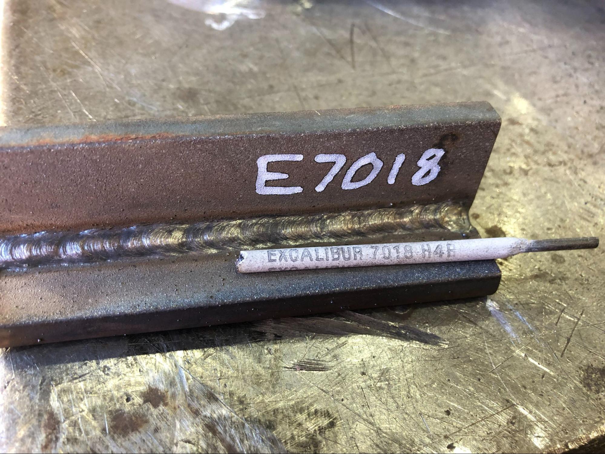 A 7018 fillet weld bead.