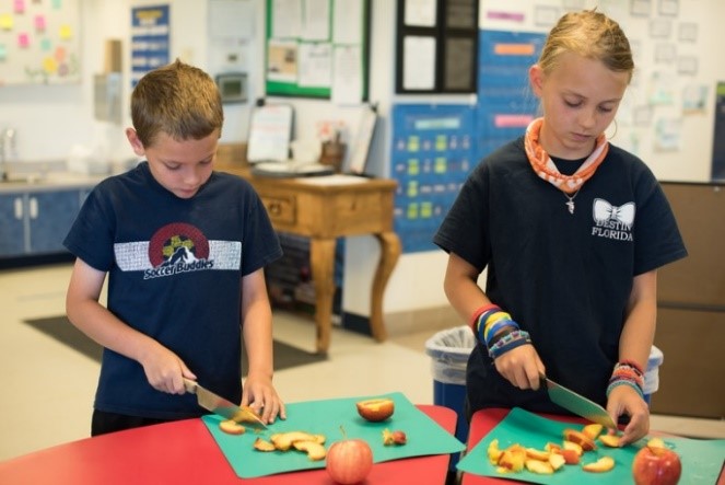 kids cutting fruit