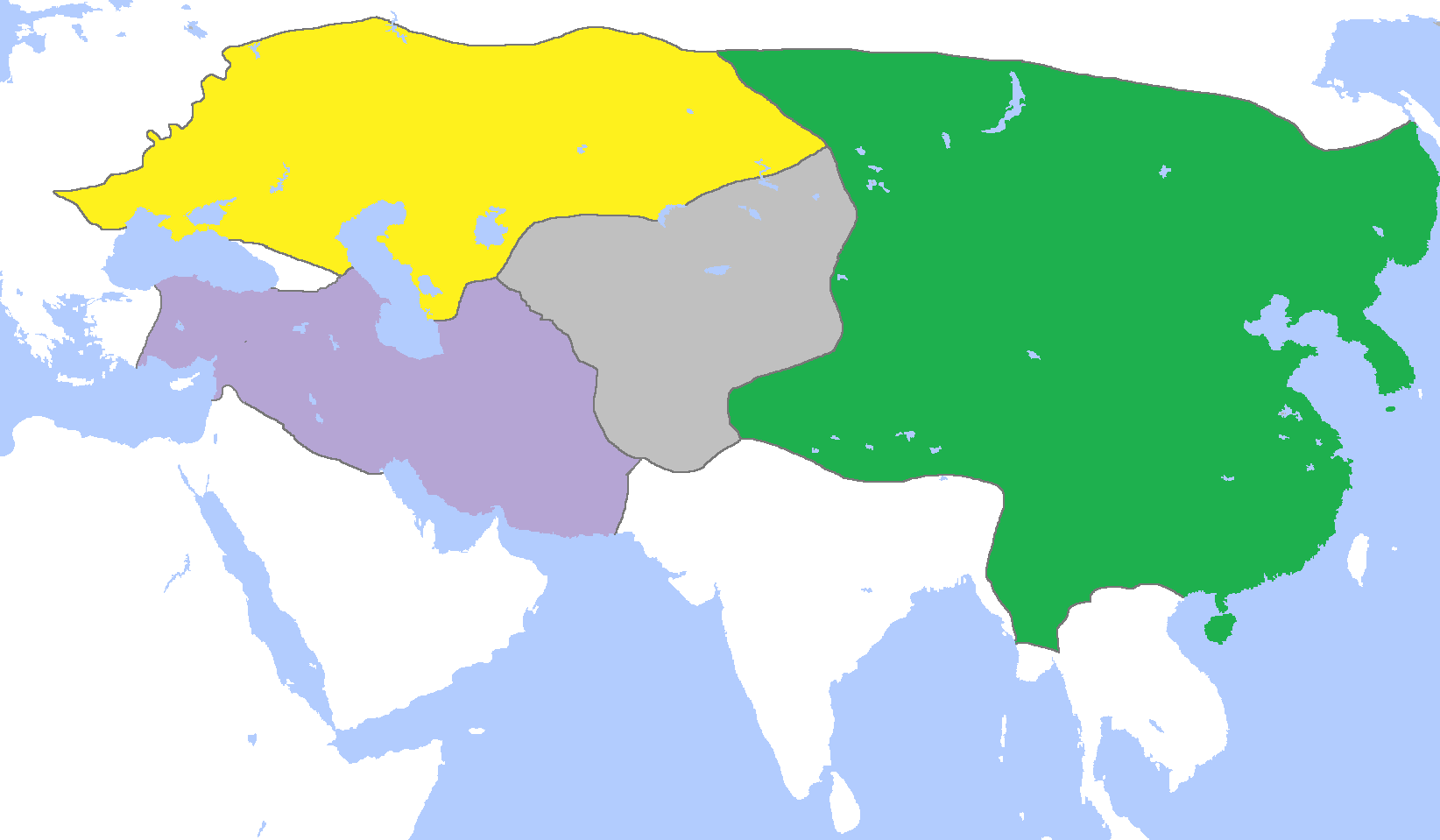 Map showing the Mongol Empire and its geographic extent in the 13th and 14th centuries.