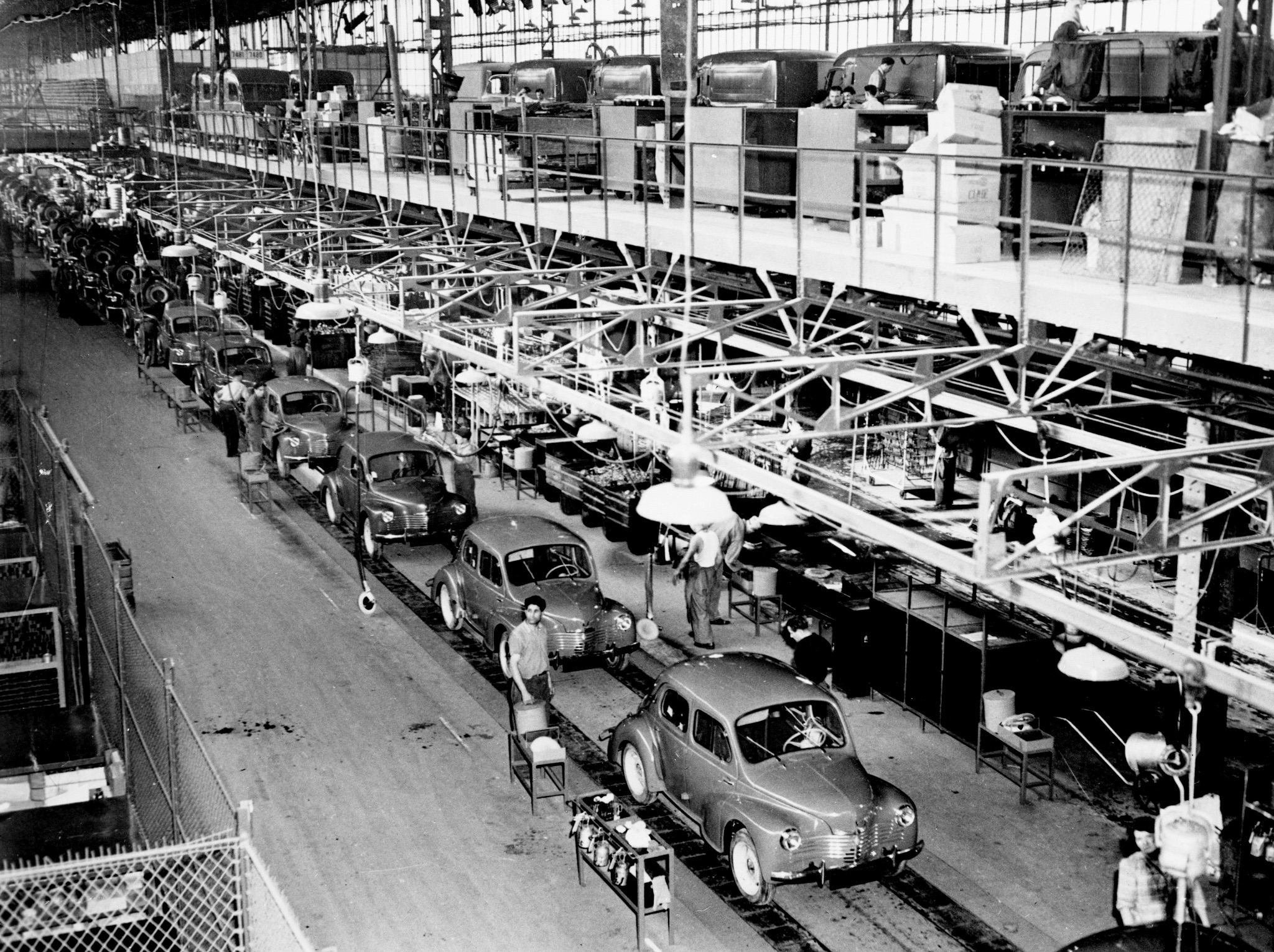 Production line cars in France in the 1940s.