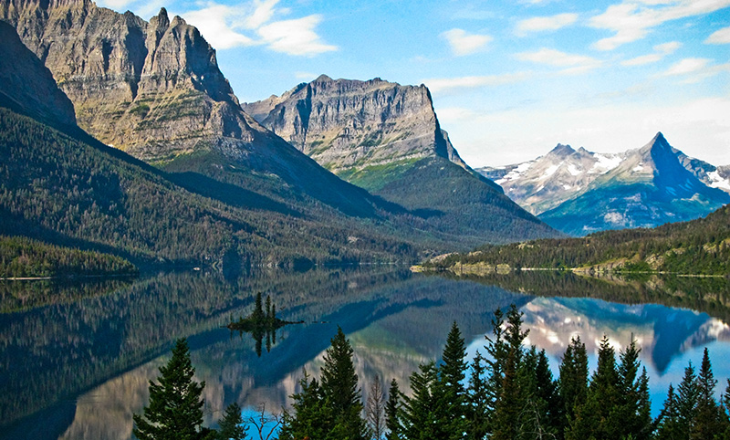 A mountainous landscape in Glacier National Park, Montana, USA.