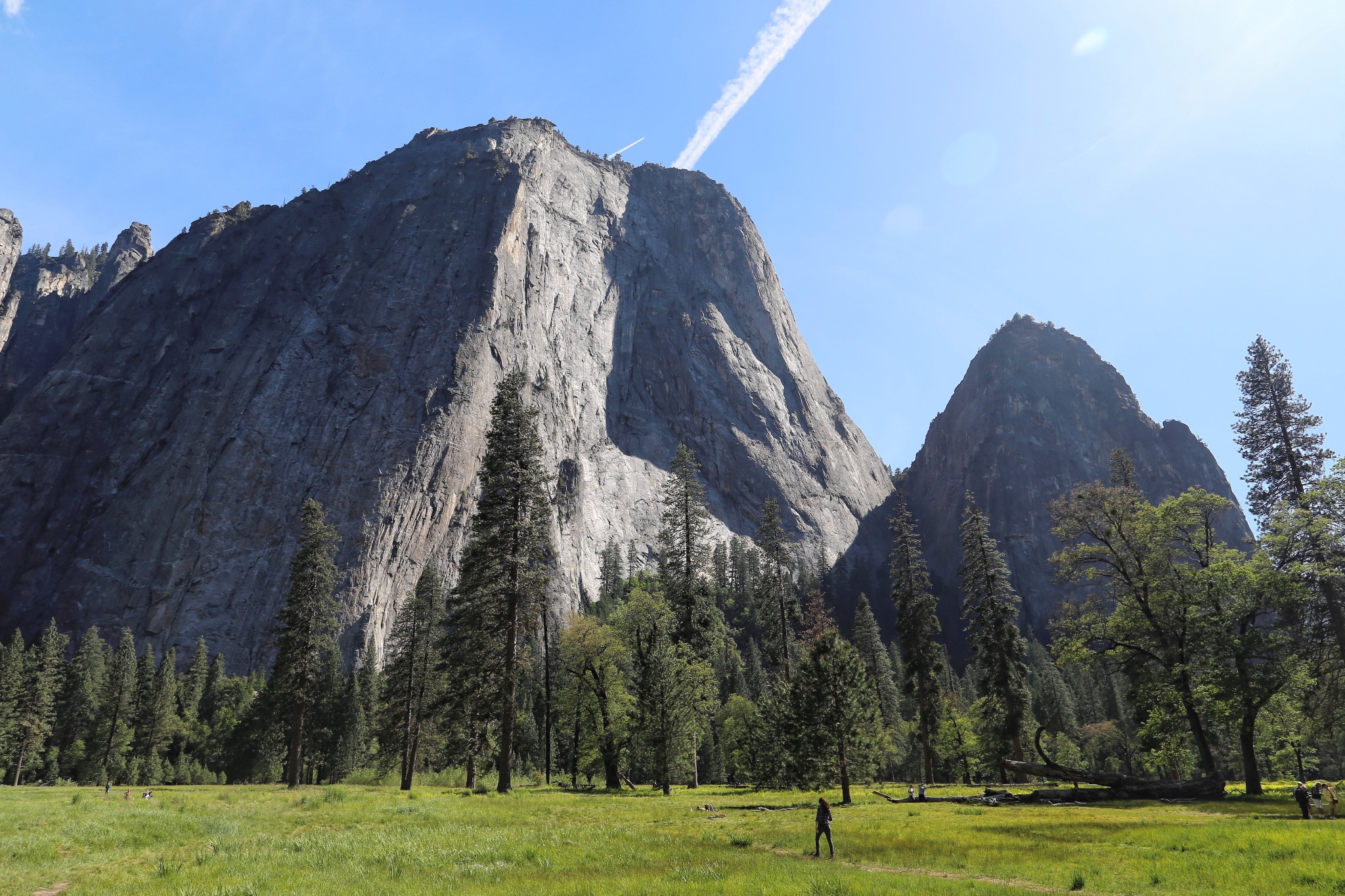 A hiker trekking in Yosemite National Park, California, USA.