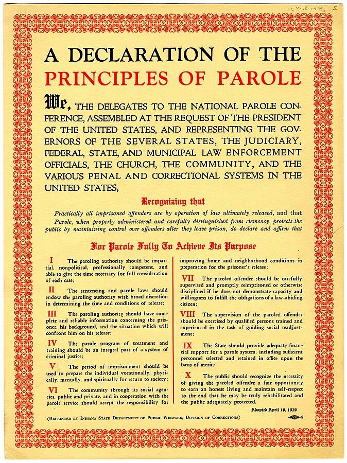 Reproduction of the Declaration of the Principles of Parole, adapted on April 18, 1939.