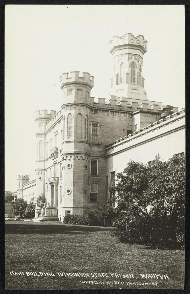 Photograph of the main building of the Wisconsin State Prison in Waupun, WI.