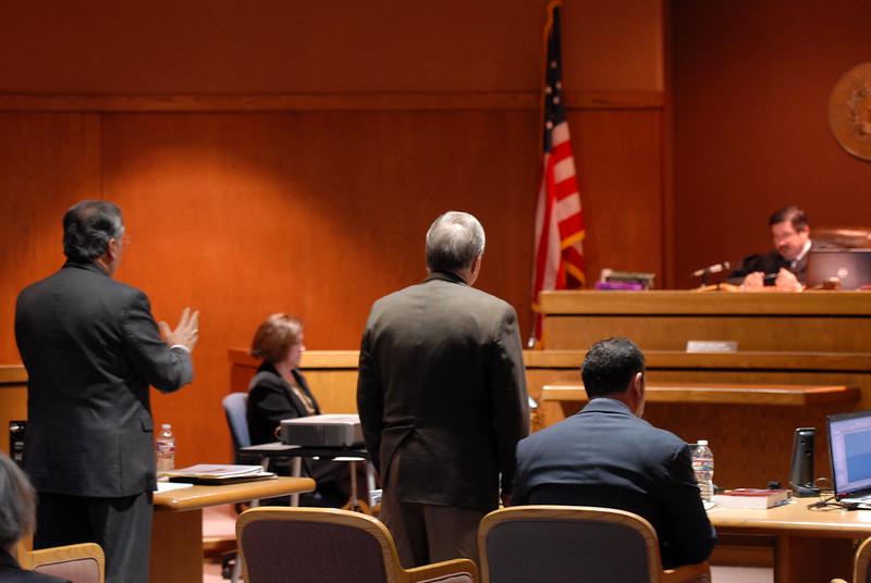 Photograph of defense attorney, court reporter, prosecutor, and judge during the Church of Scientology anti-SLAPP hearing in New Braunfels, Texas on February 3, 2014.