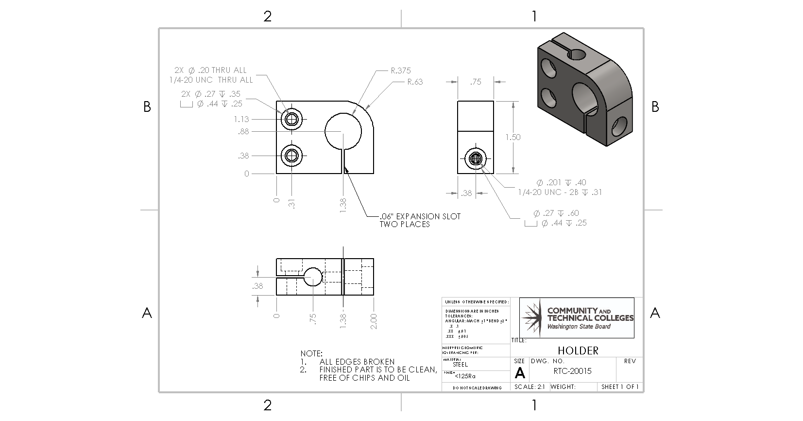 A print of a part with several types of lines used.