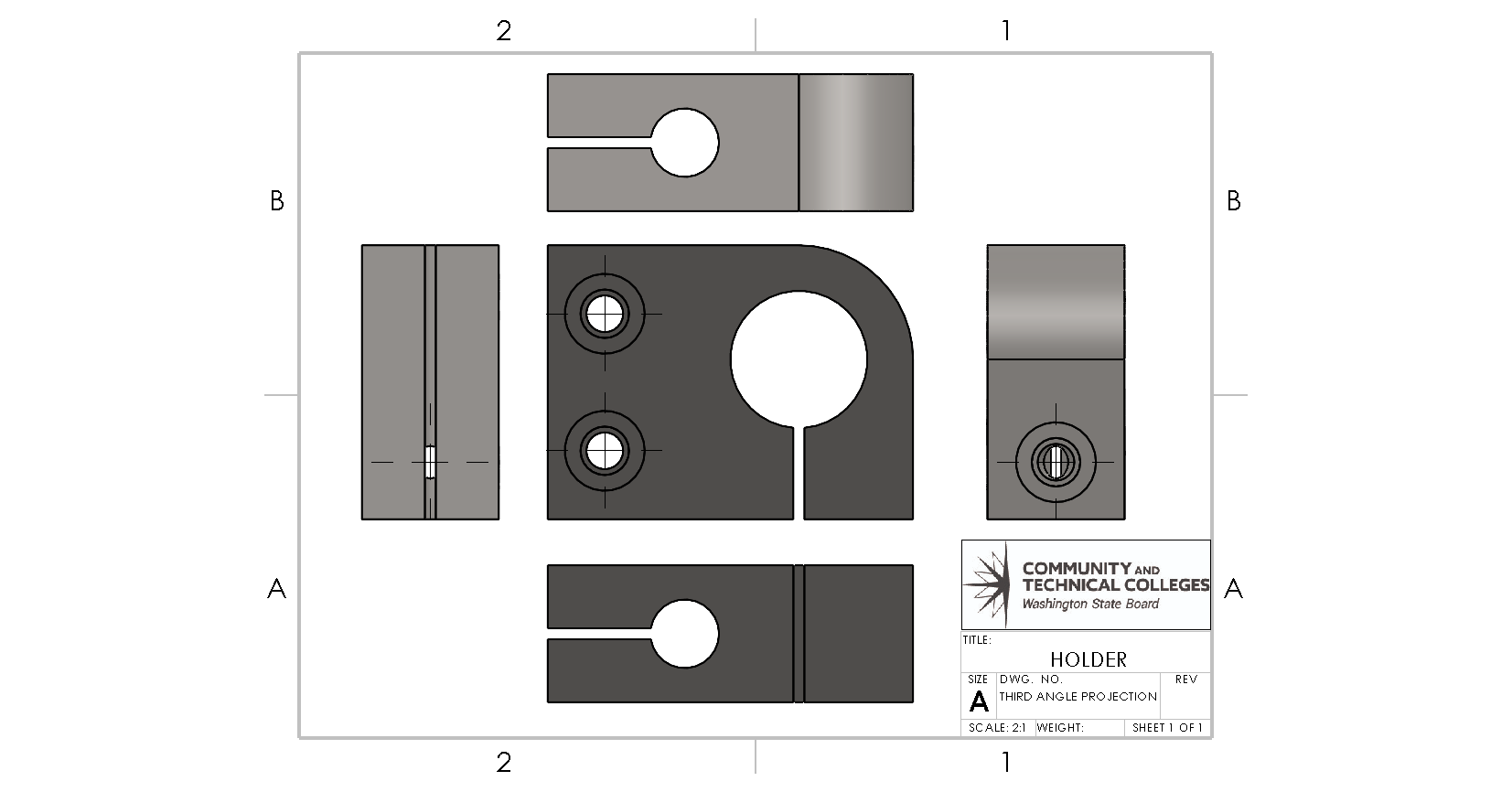 A part represented with third angle projection.