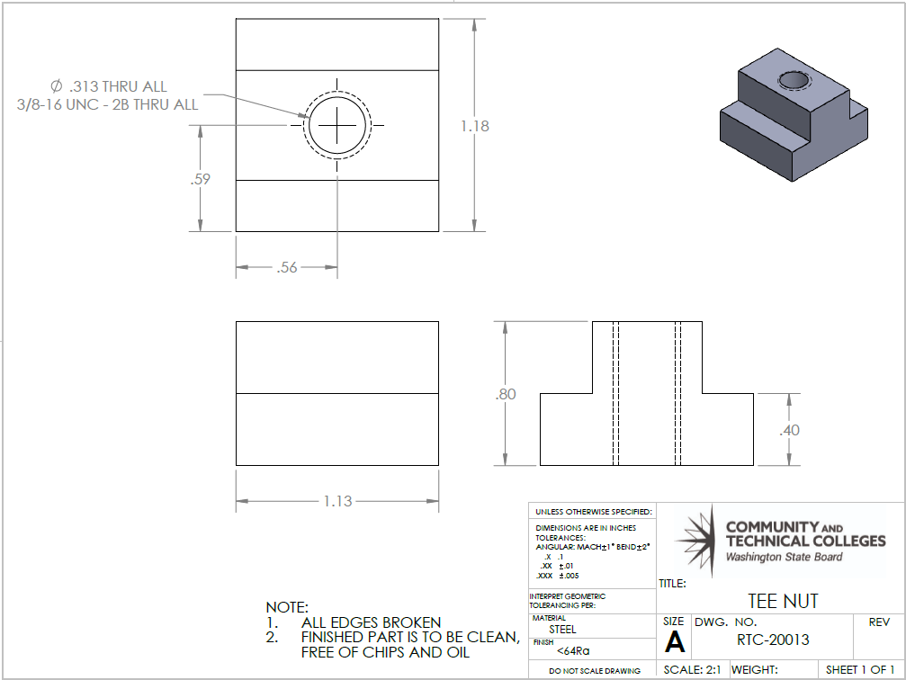 A T-Nut is dimensioned to two decimal places.