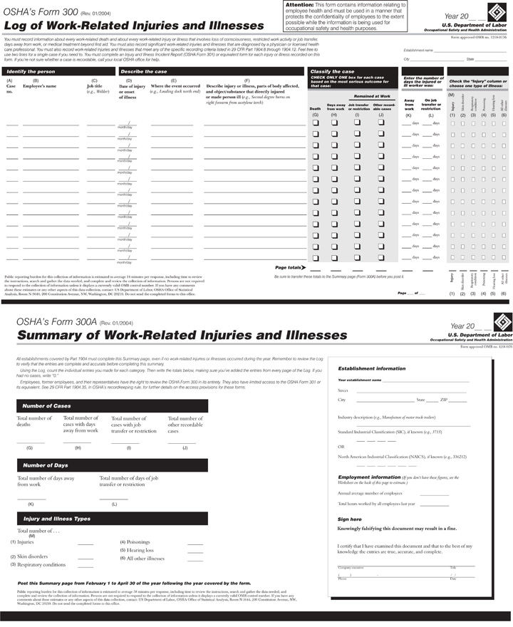 OSHA Reporting Form 300