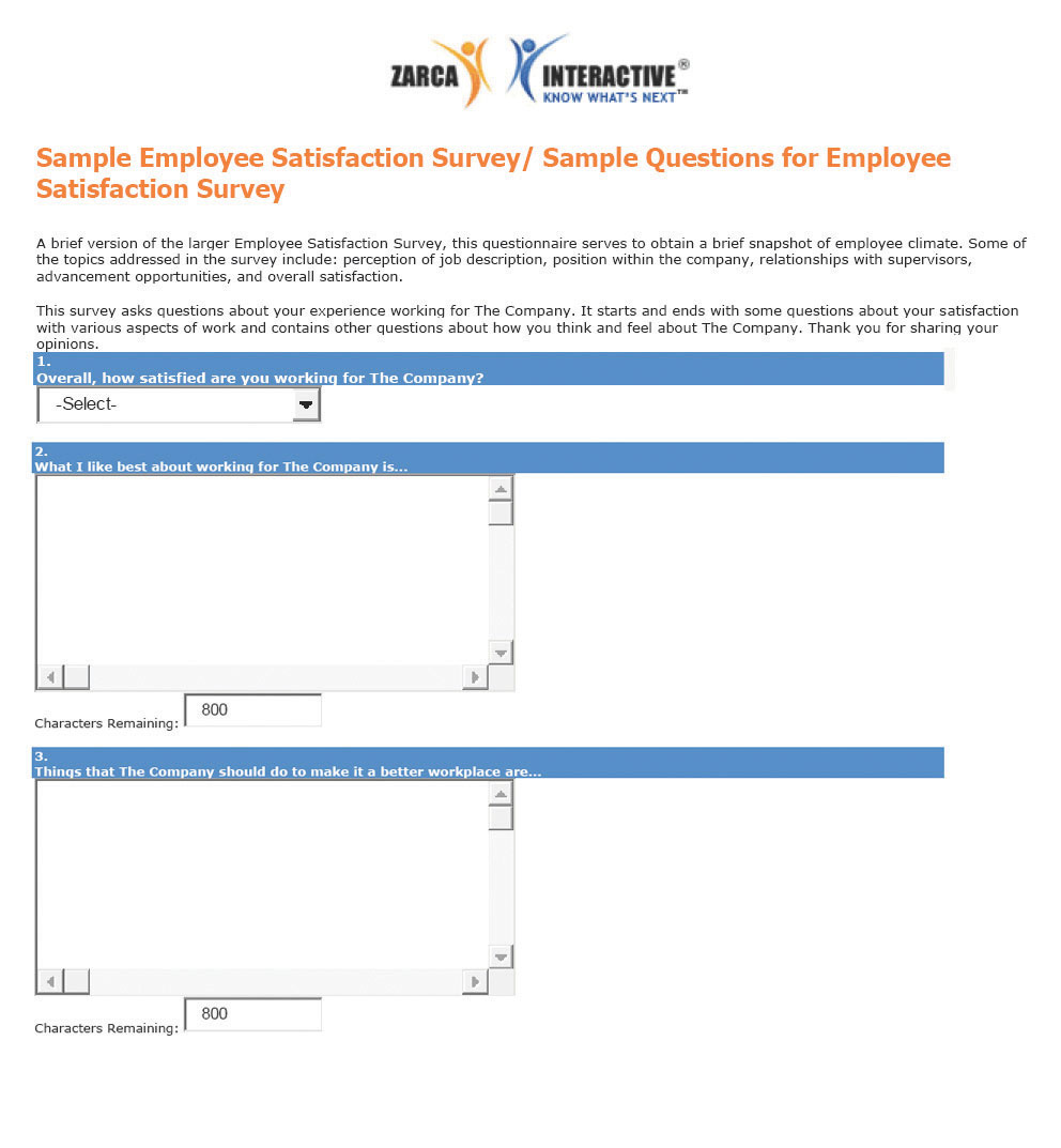 A sample employee satisfaction survey