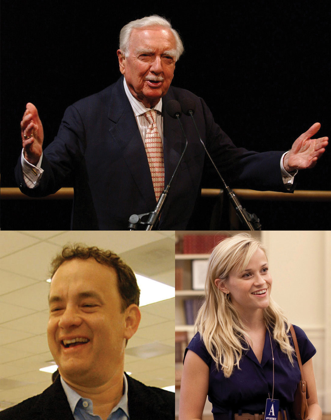 Collage: Walter Cronkite, Tom Hanks, and Reese Witherspoon