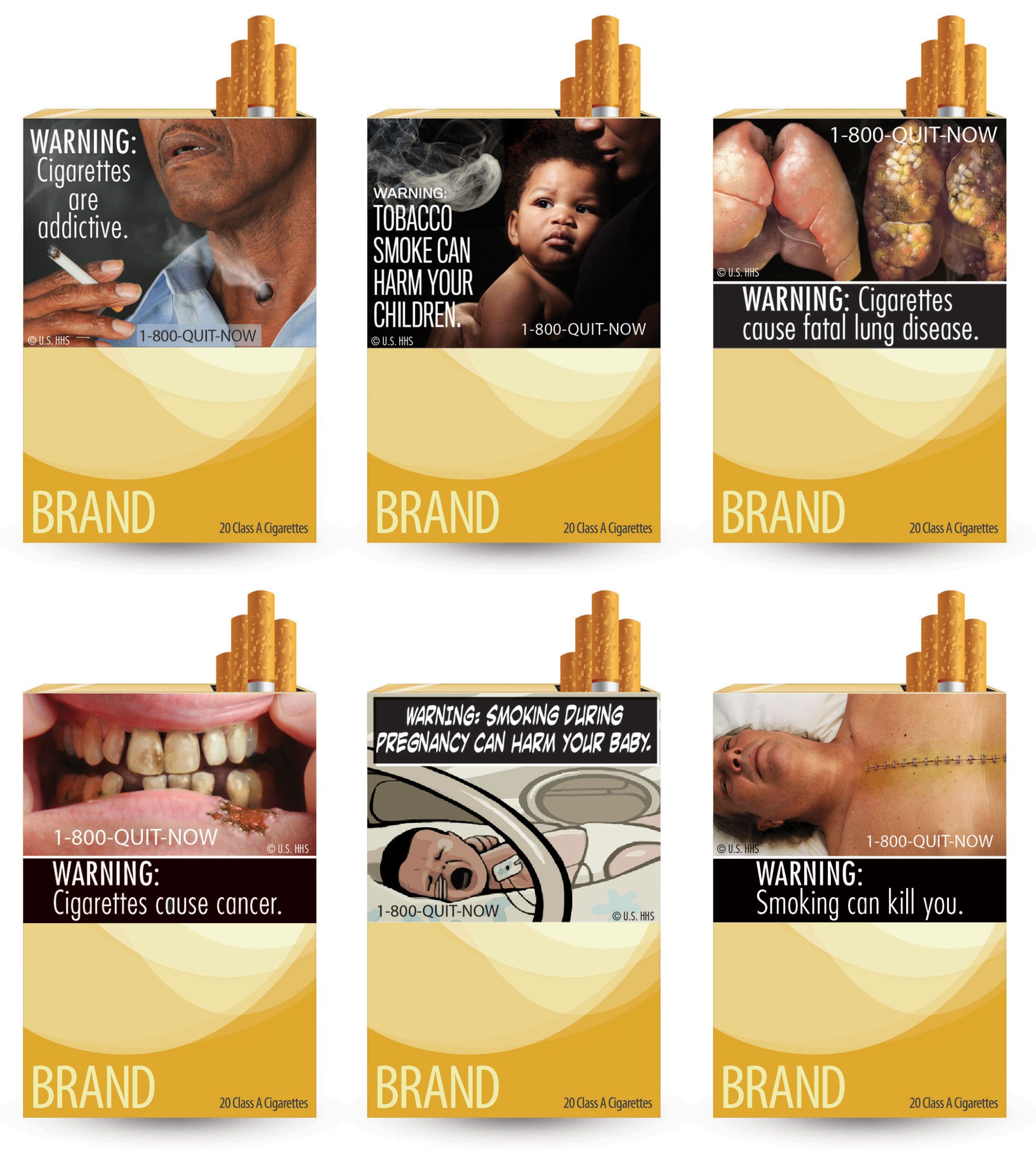 Cigarette warning labels: The goal of these images is to associate the fear of dying with cigarette smoking