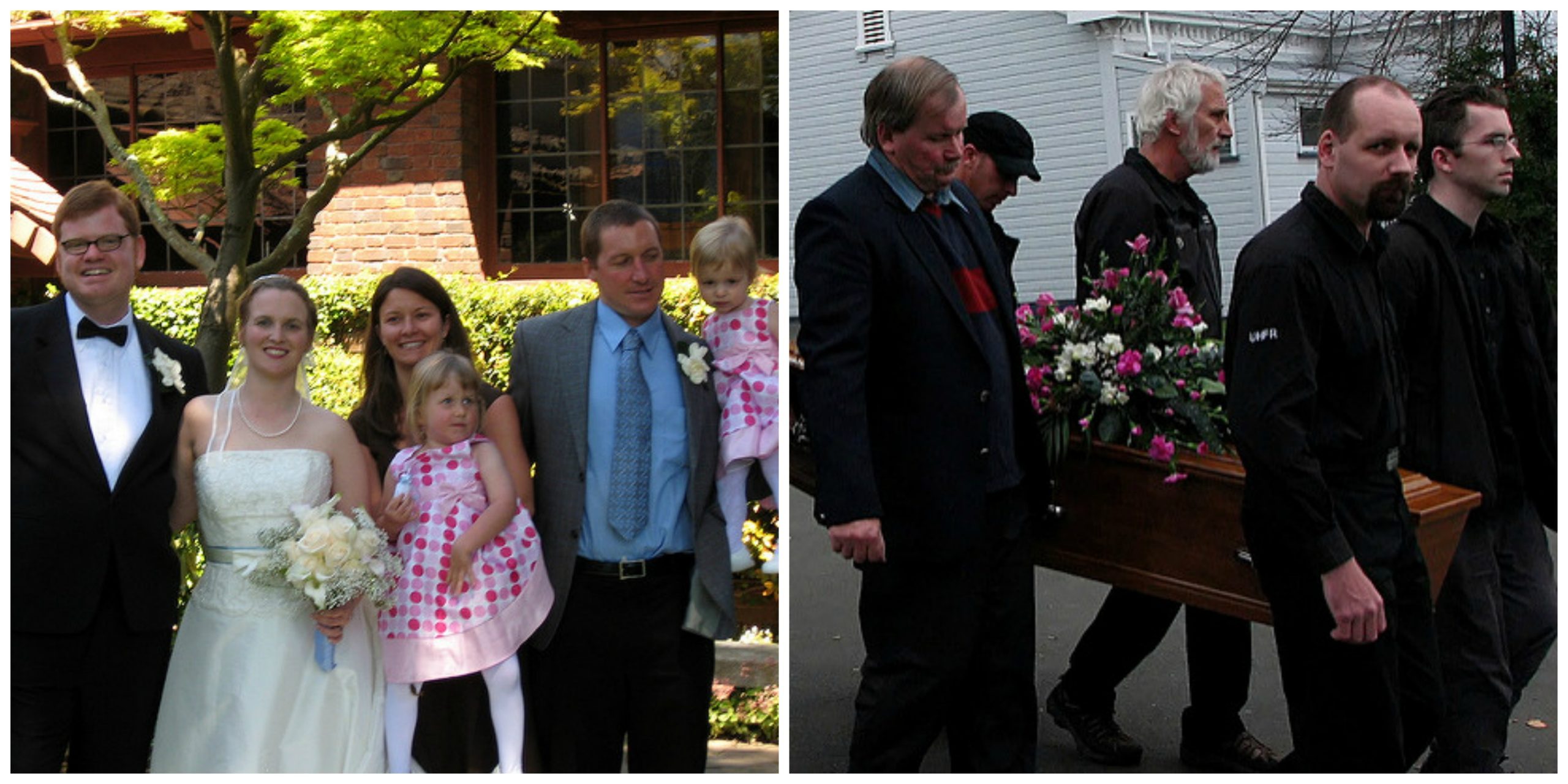 A picture of a wedding, also a picture of a funeral