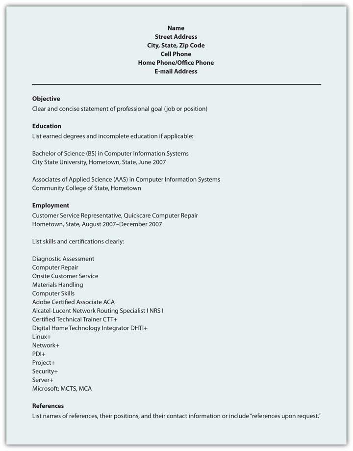 Sample Format for Scannable Résumé