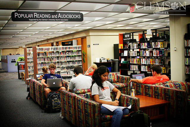 Students studying in a library