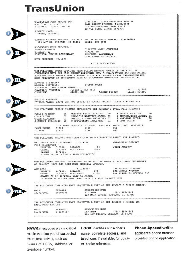 First Page of a Typical Credit Report