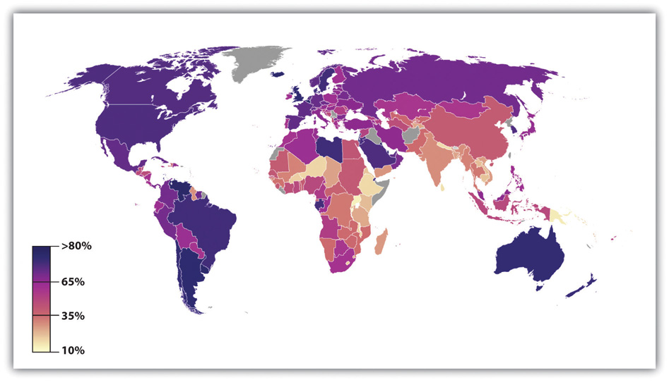 The Percentage of World Population Living in Urban Areas is present in most areas of the world. The only areas that do not follow this as much are Central Asia and much of Africa